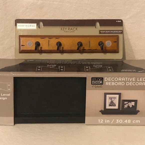 NIB Studio Decor Black Decorative 12" Ledge & NIP Hawthorne Key Rack W/ Screws - Picture 1 of 10